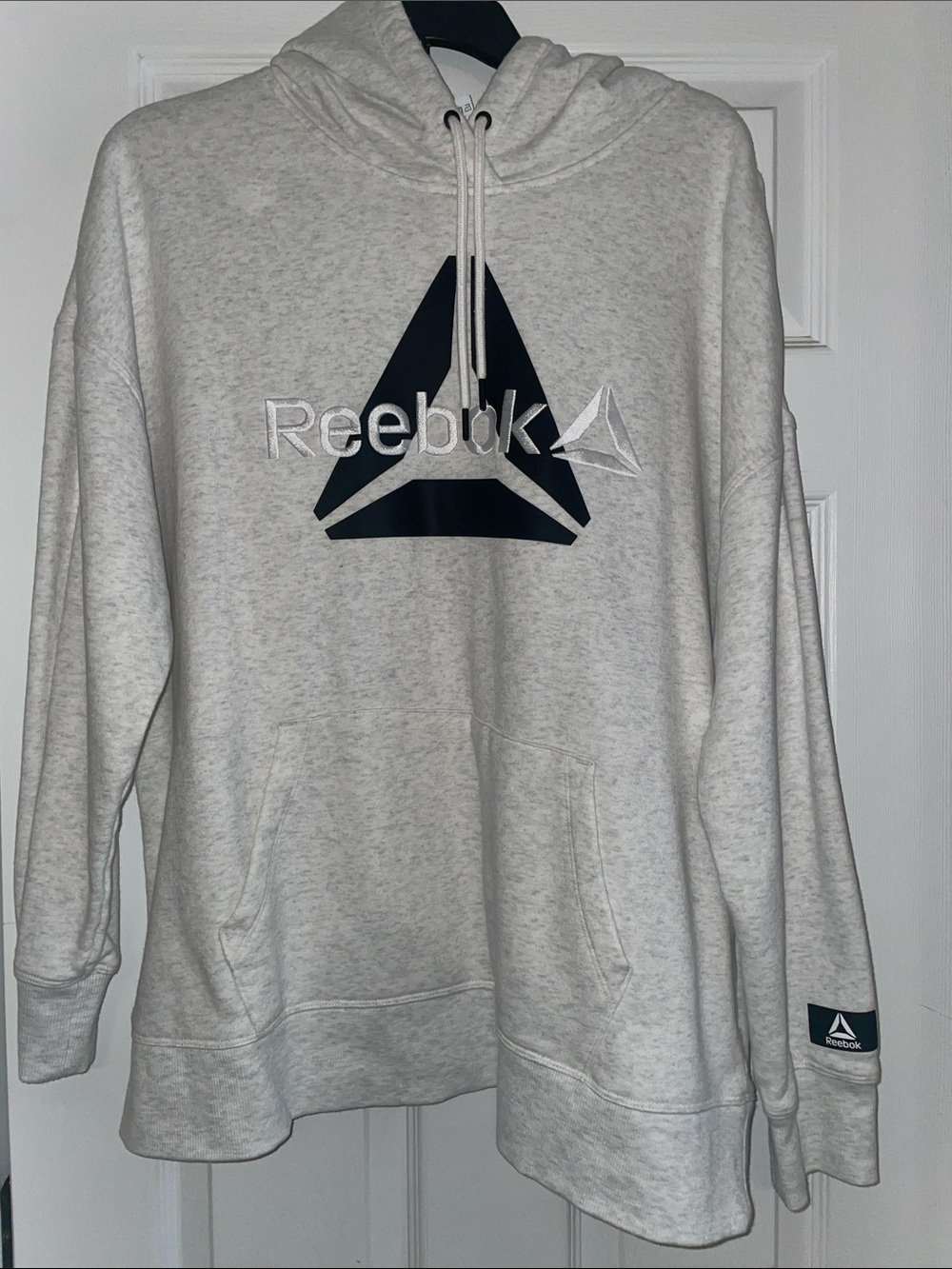 Reebok Men’s Heather Gray Hoodie with Navy Logo